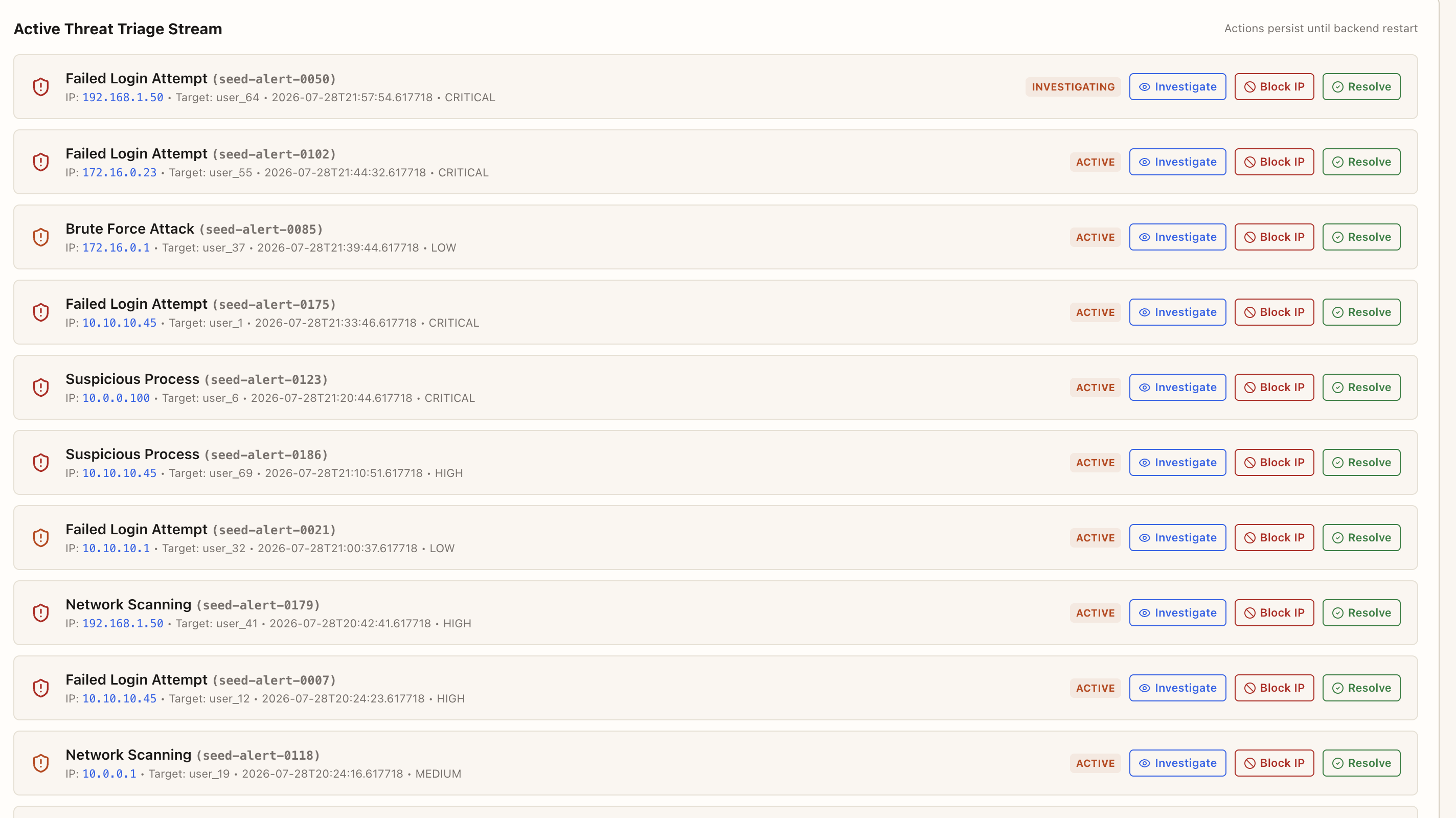 Active threat triage stream from alerts-security